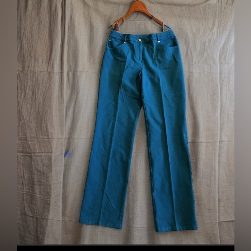 St John dress Pants Turquoise blue Sporty Trousers  straight dress pant 8 zip